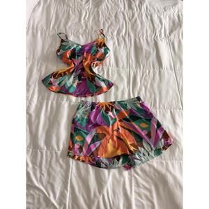 Stars Above Pajama Set XS Floral Cami Tank Top Shorts Sleep PJs Satin Summer